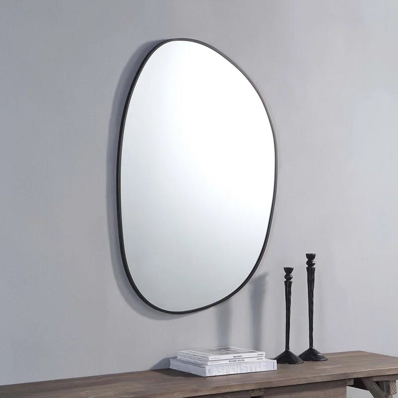 Bozeman Oval Wood & Matte Black Iron Wall Mirror, 42"x30"