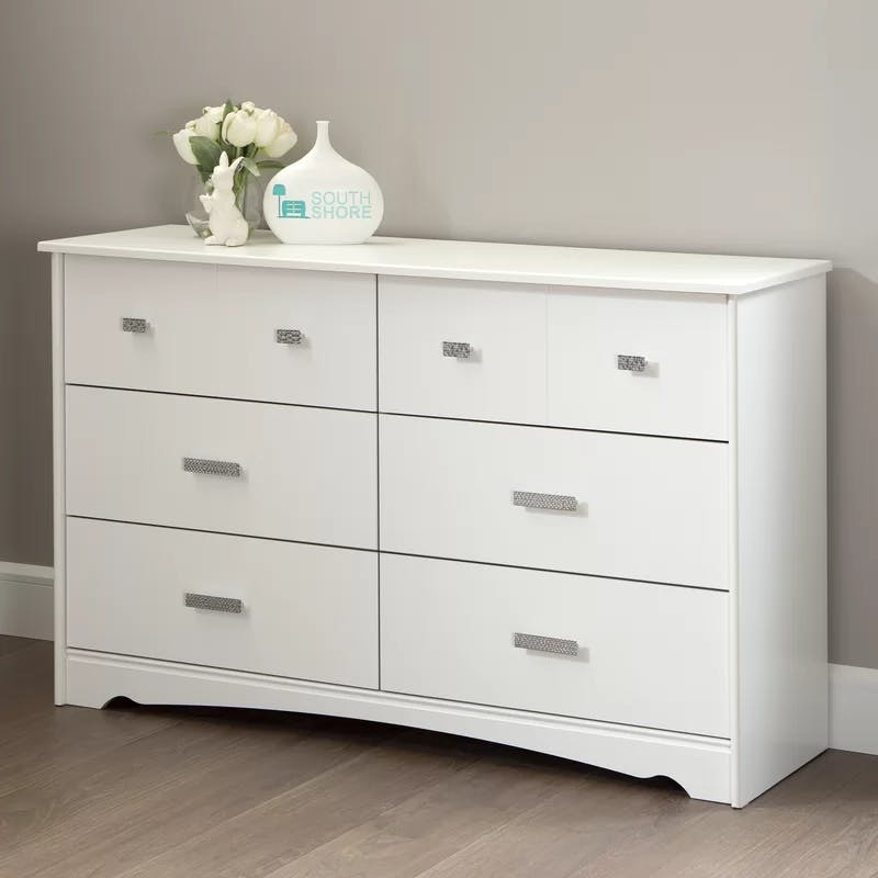Tiara Pure White Double Nursery Dresser with Jewel-Like Handles
