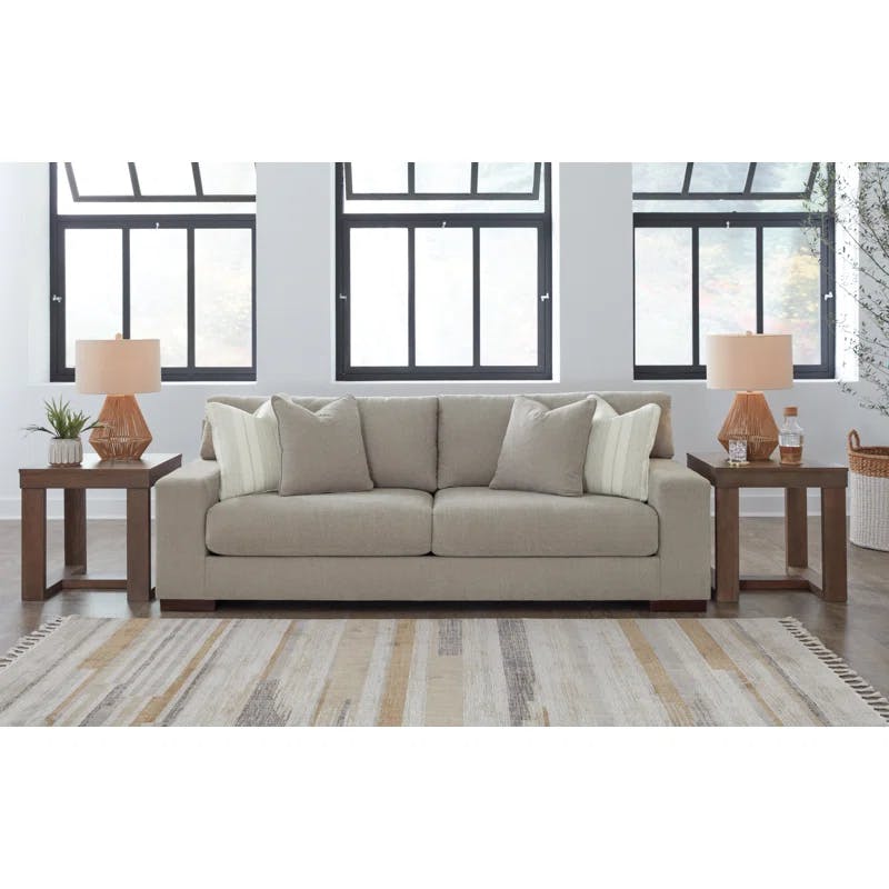 Modern Beige Polyester 96" Stationary Sofa with Reversible Cushions
