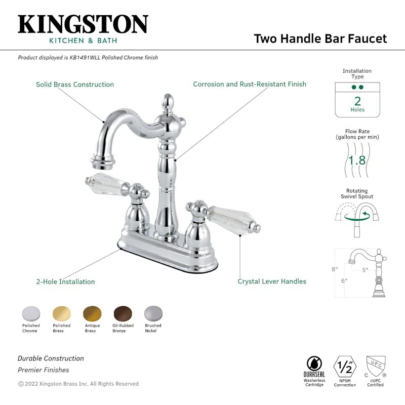 Elegant Traditional Antique Brass Two-Handle Bar Faucet