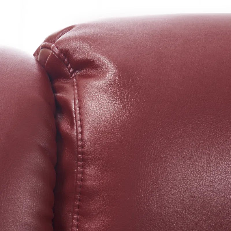 Burgundy Faux Leather Swivel Recliner with Massage Ottoman
