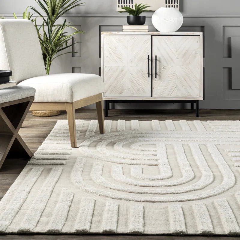 Downtown Ivory Geometric Wool-Synthetic Blend 5' x 8' Area Rug