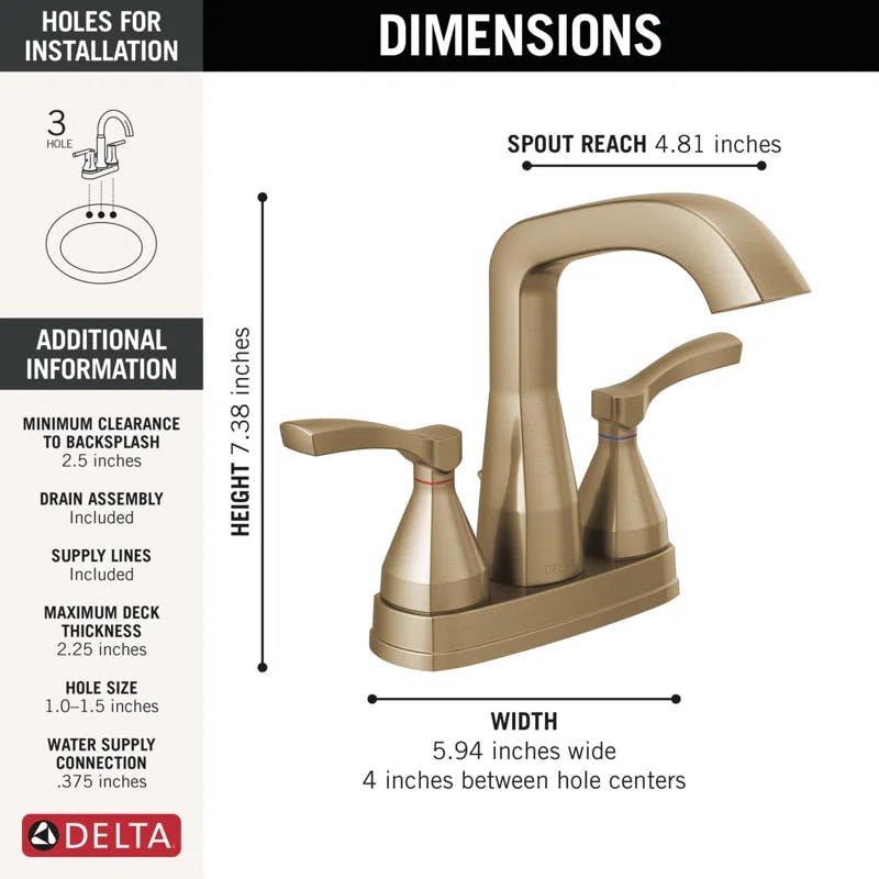 Modern Centerset 7 3/8" High Stainless Steel Bathroom Faucet in Champagne Bronze