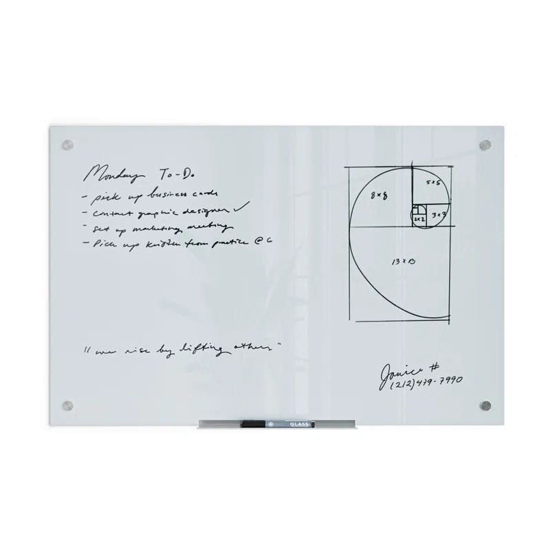 Frosted White 36" x 24" Tempered Glass Frameless Whiteboard