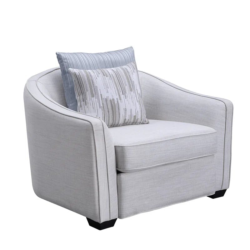 Stainli Modern Beige Textured-Linen Wood Barrel Accent Chair