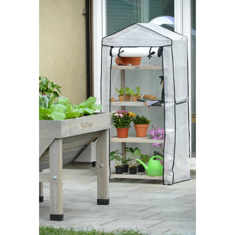 Compact 2'x5' Gray Wooden Mini Greenhouse with Adjustable Shelves
