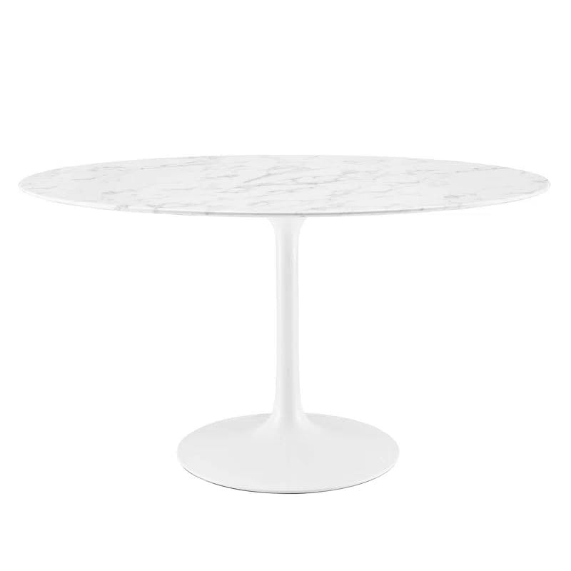 Mid-Century Modern 54" Round Marble & Wood Dining Table