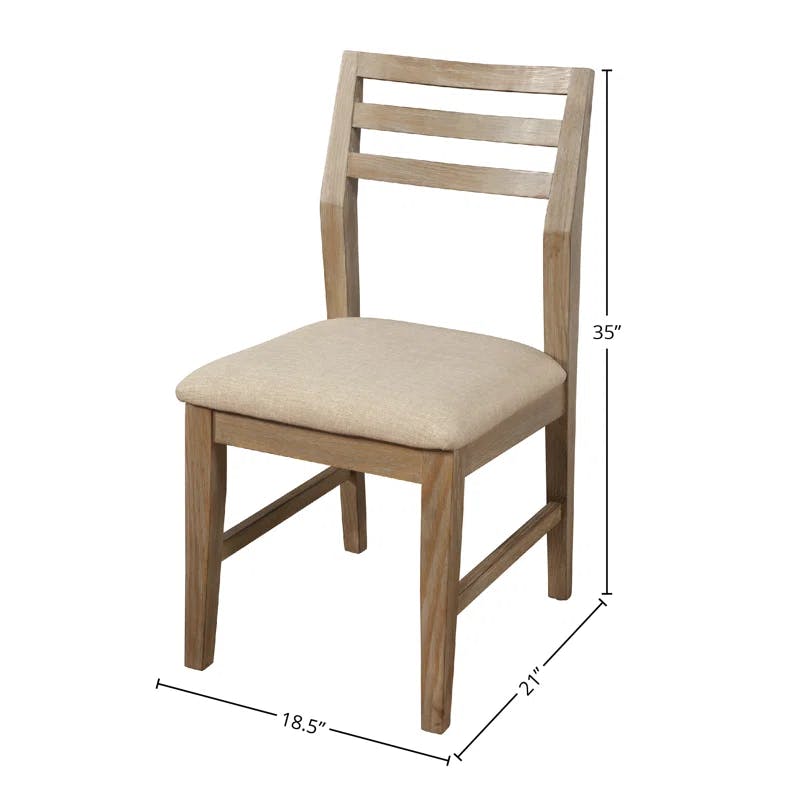 Transitional Beige Upholstered Ladderback Side Chair in Weathered Pine