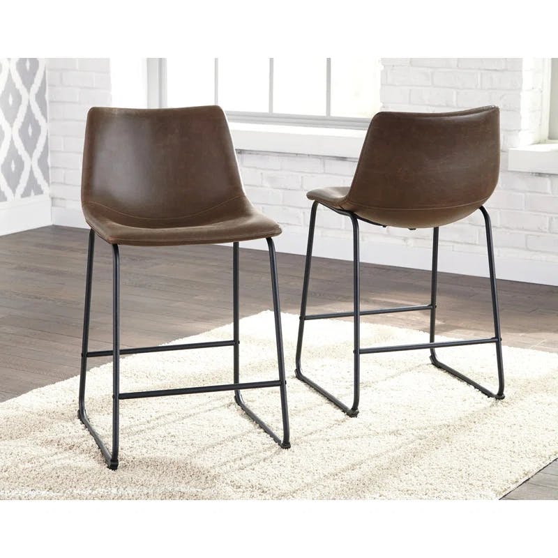 Dayton 24" Modern Brown Faux Leather Counter Stools, Set of 2