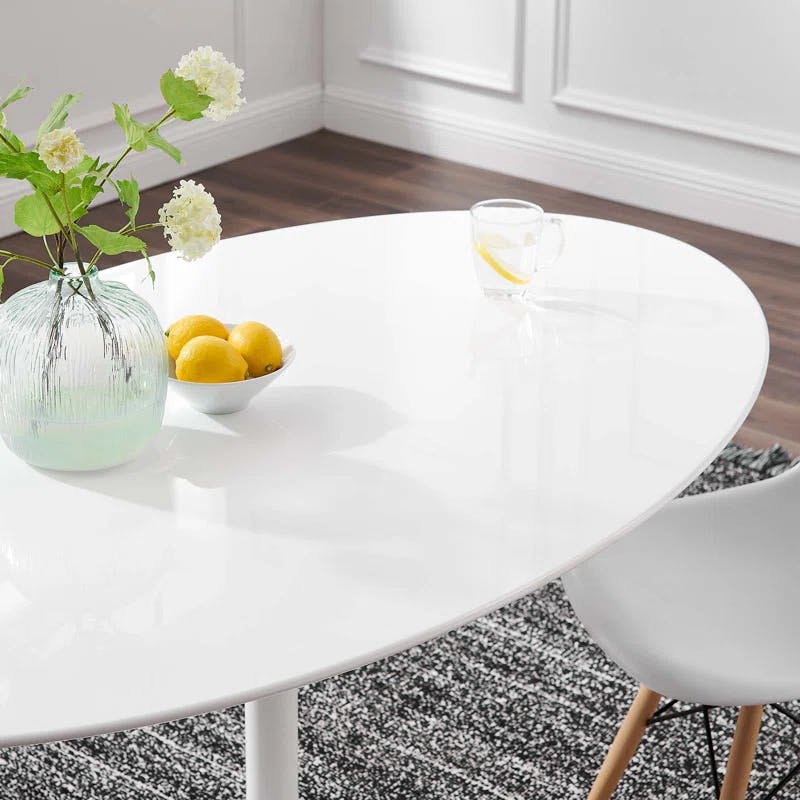 Modern 60" Oval White Wood Dining Table with Sleek Metal Base