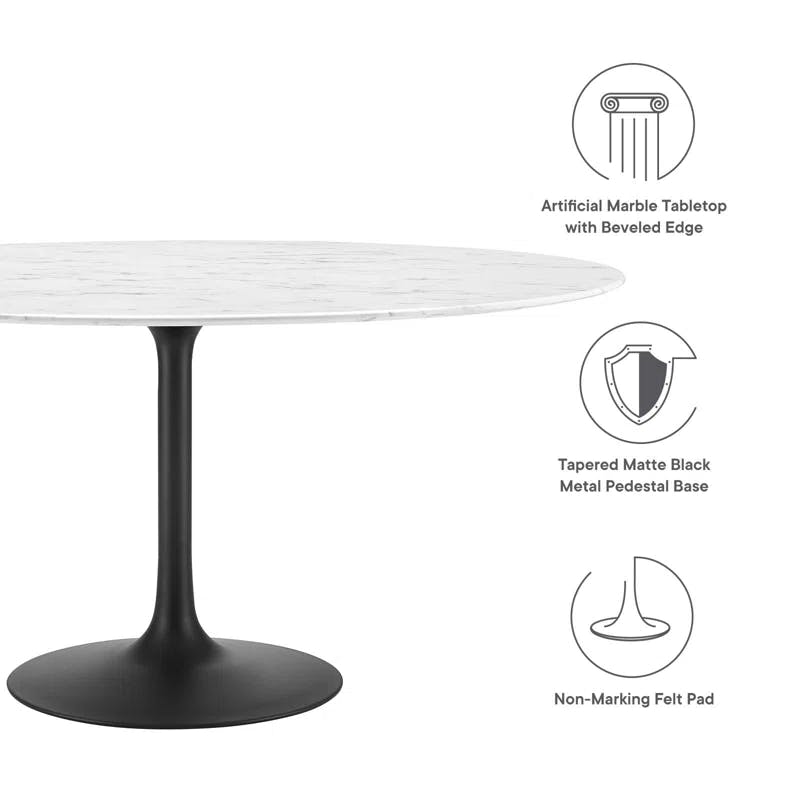 Mid-Century Modern 60" Round Wood & Marble Dining Table