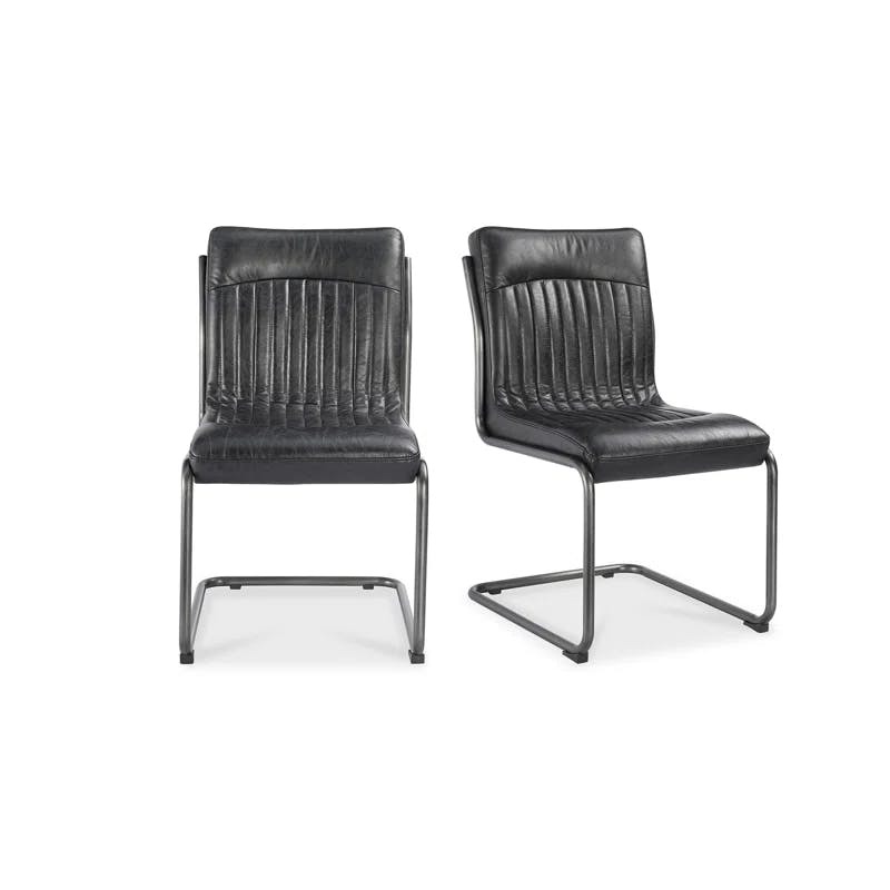 Transitional Black Genuine Leather Upholstered Side Chair