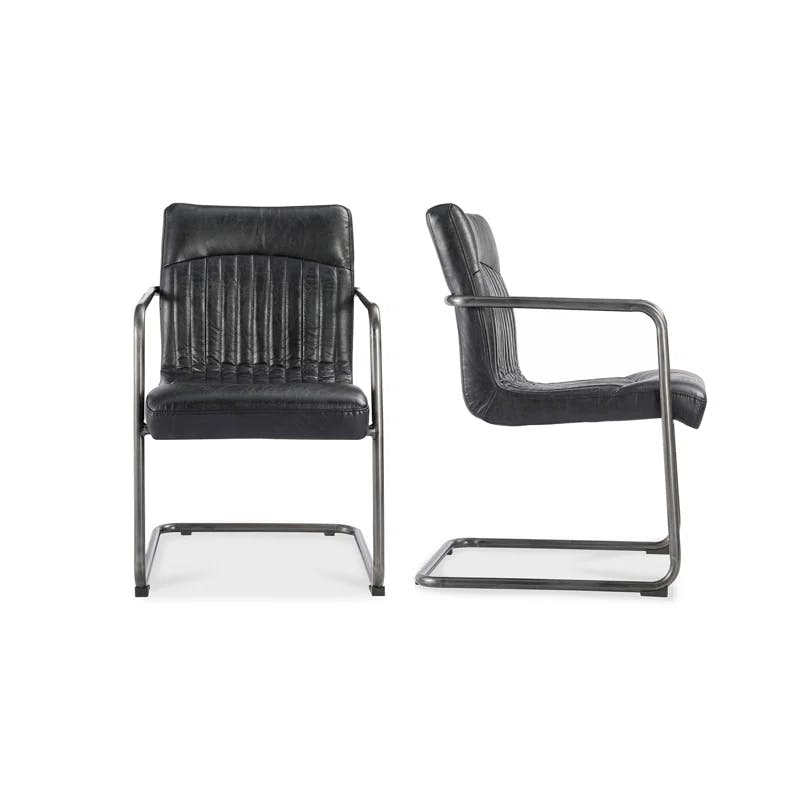 Ansel Industrial Black Leather Metal Arm Chair - Set of 2