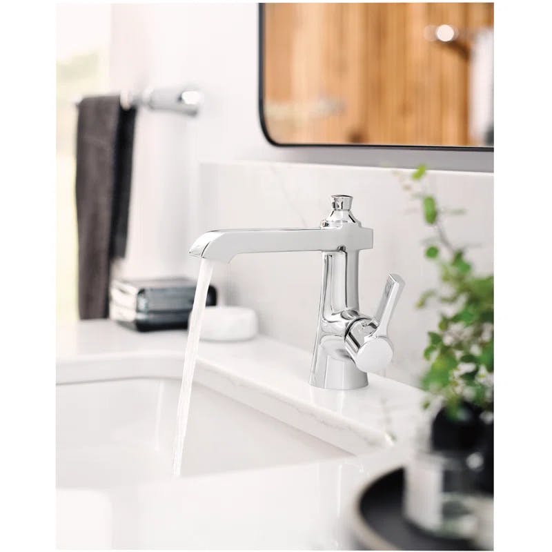 Polished Nickel Single Hole Transitional Bathroom Faucet with Drain Assembly