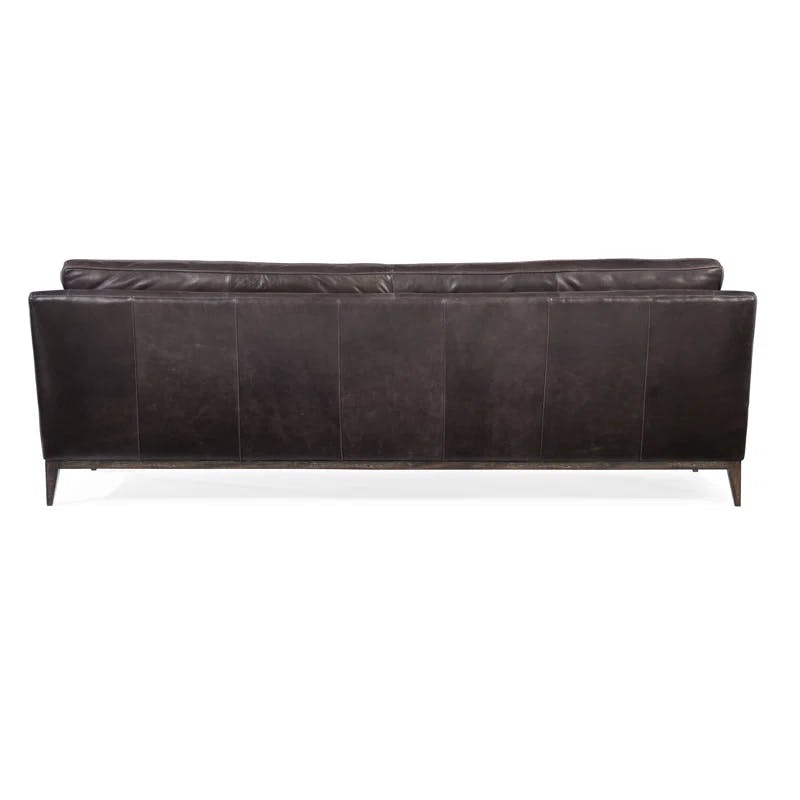 Kandor Tufted Black Leather Sofa with Nailhead Dark Wood Base