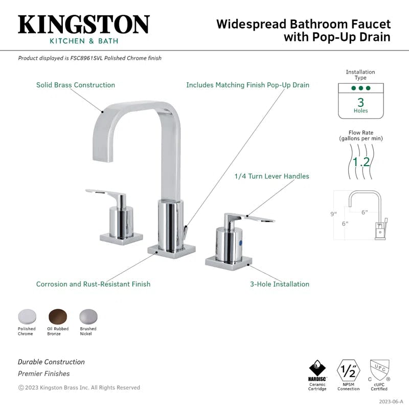 Serena Bold 9'' Modern Widespread Bathroom Faucet in Brushed Nickel