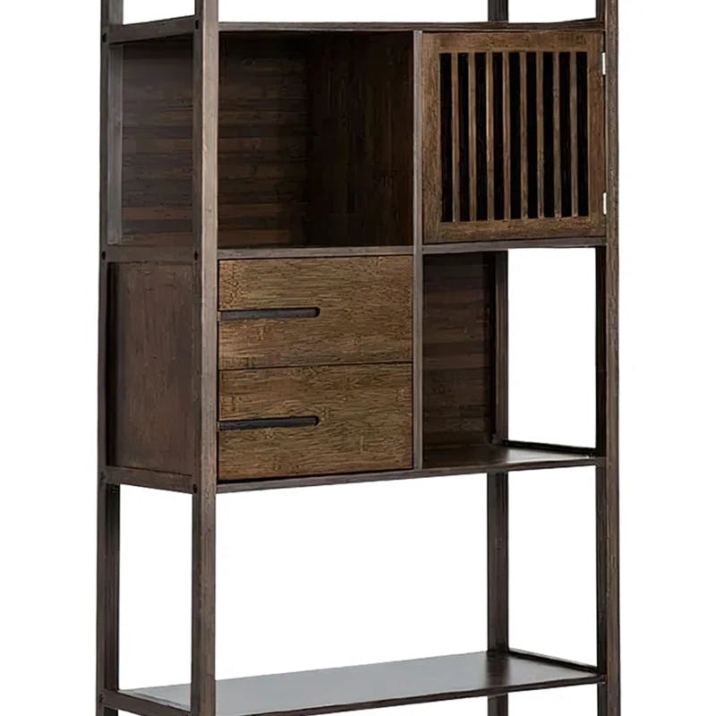 Axa Dark Brown Bamboo Right-Facing Bookcase with Cabinet and Cubbies