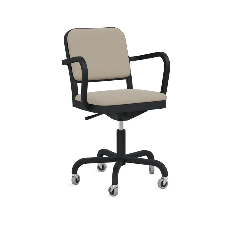 Modern Black Powder Coated Swivel Task Chair with Wool Blend Upholstery