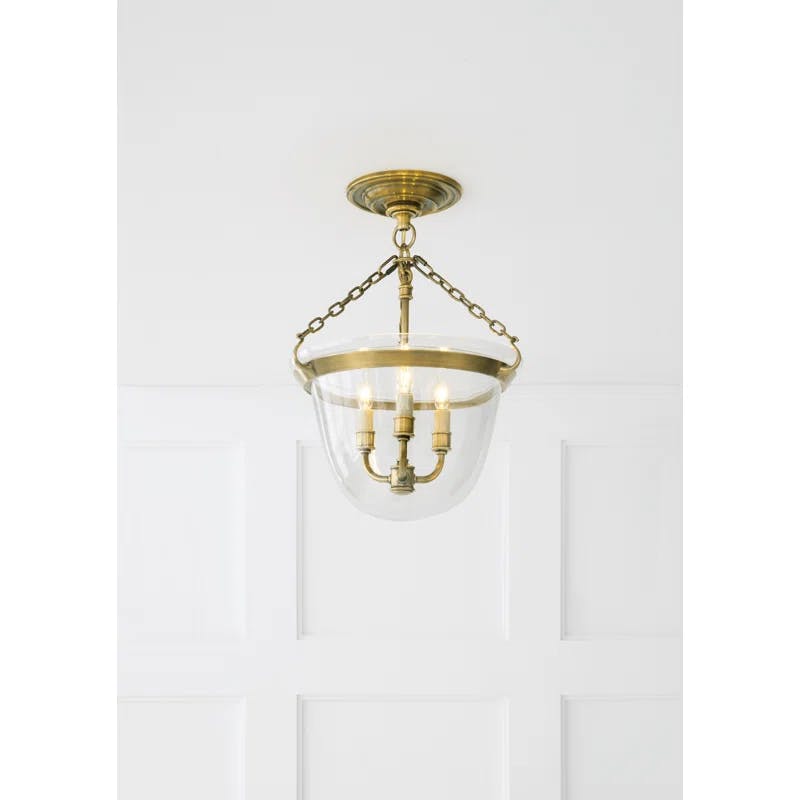 Antique-Burnished Brass Bell Jar Lantern with Nickel Accents