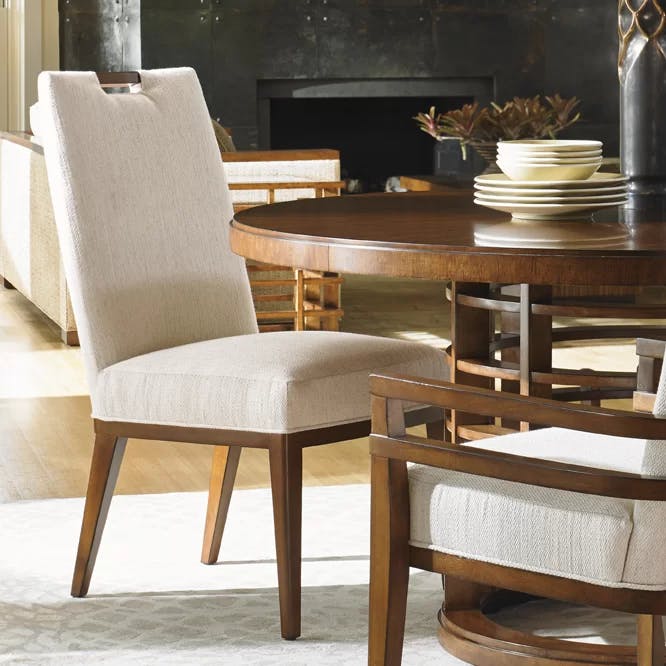 Transitional Linen & Wood Side Chair in Off White