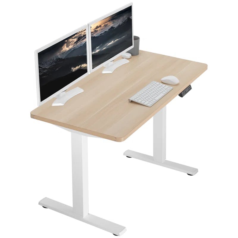 Light Wood & White Electric Adjustable Height Desk 43" x 24"