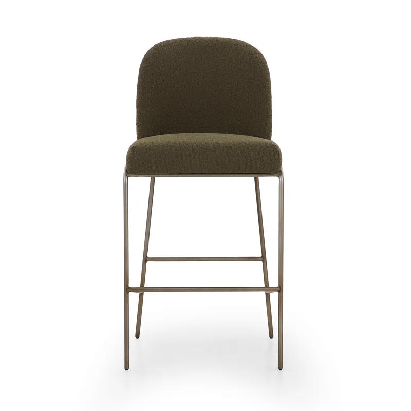 Astrud Sculpted Scallop-Back Bar Stool in Fiqa Boucle Olive