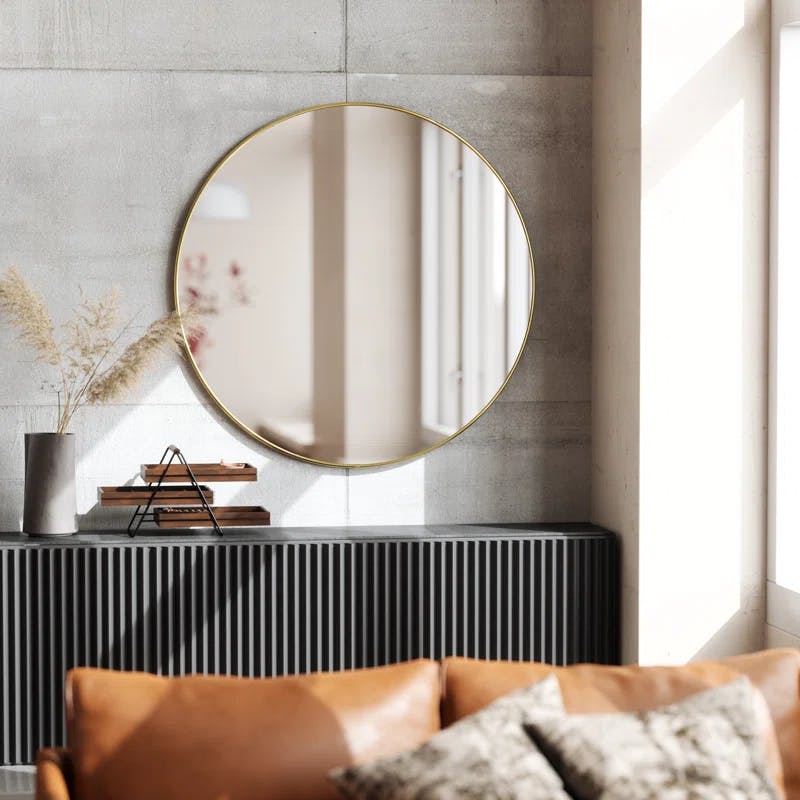 Elegant 36.5" Round Wall Mirror in Bronze and Gold Finish