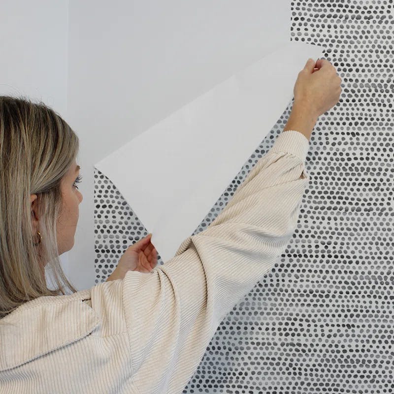 Dazzle Dot 24" Black Self-Adhesive Repositionable Wallpaper Roll