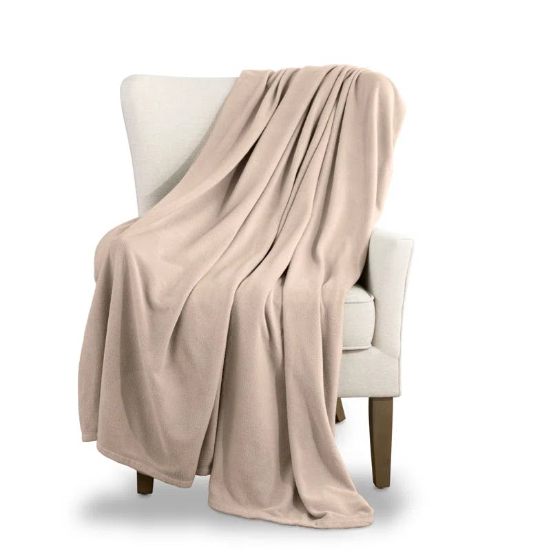 Luxurious Queen-Size Fleece Throw Blanket - Lightweight, Beige