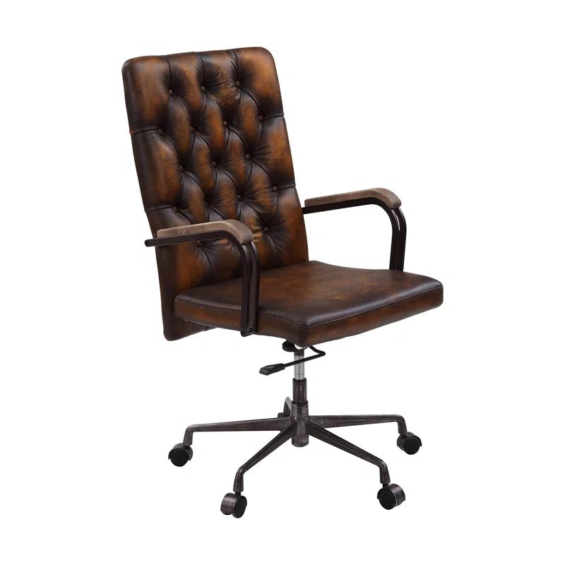 Adjustable Noknas Brown Leather Executive Swivel Chair with Metal Base