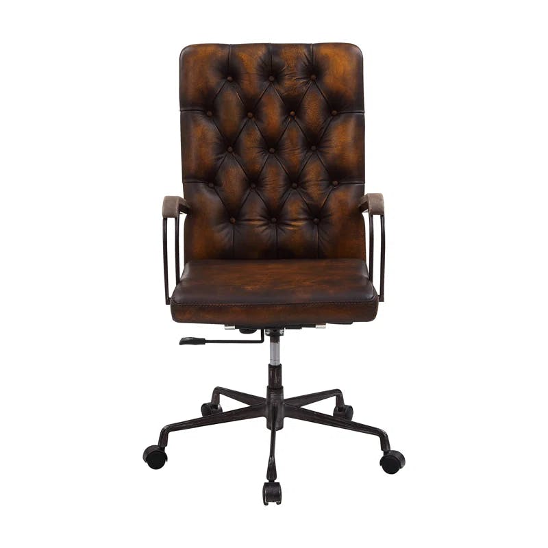 Adjustable Noknas Brown Leather Executive Swivel Chair with Metal Base