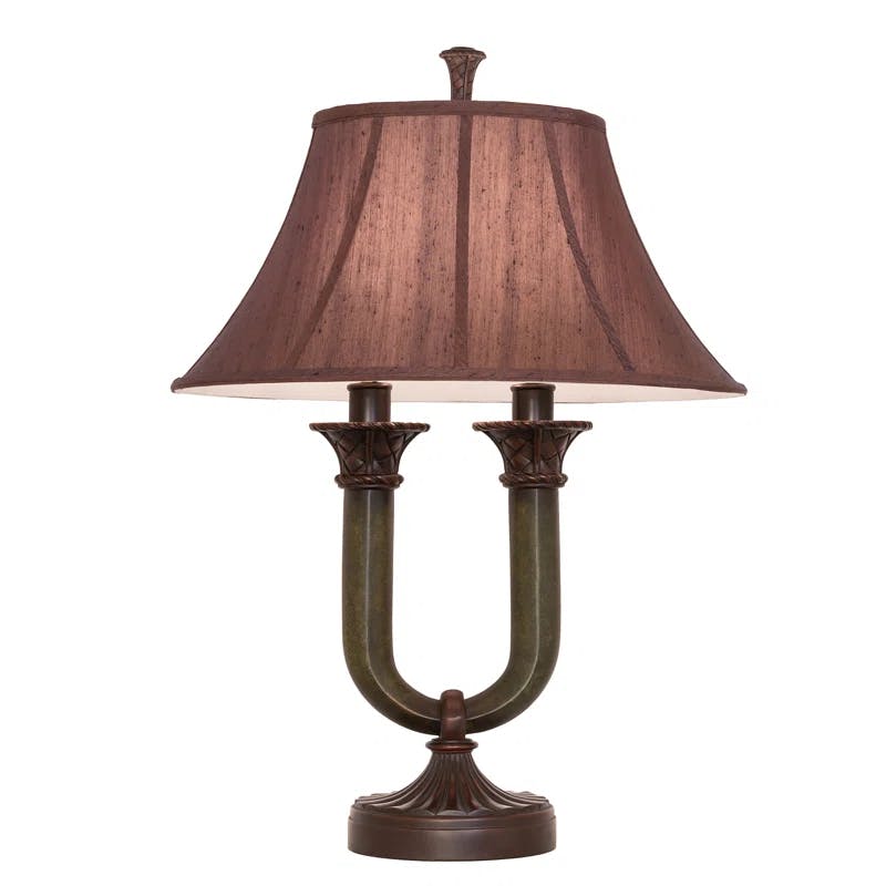 Cypress Bronze Twin Column 2-Light Table Lamp with Mahogany Shade