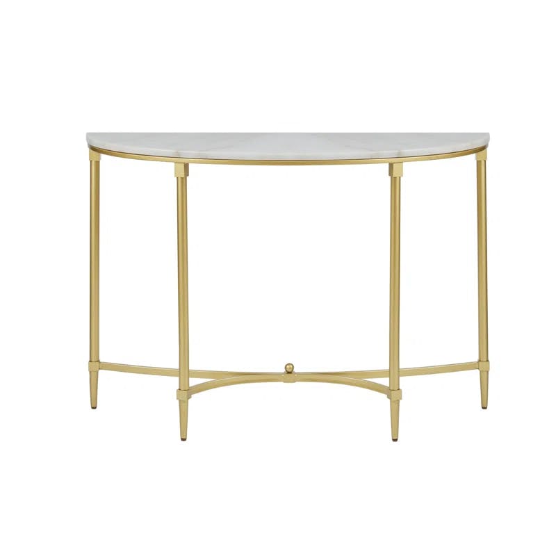 Elegant Bordeaux Demilune Console with White Marble Top and Gold Legs