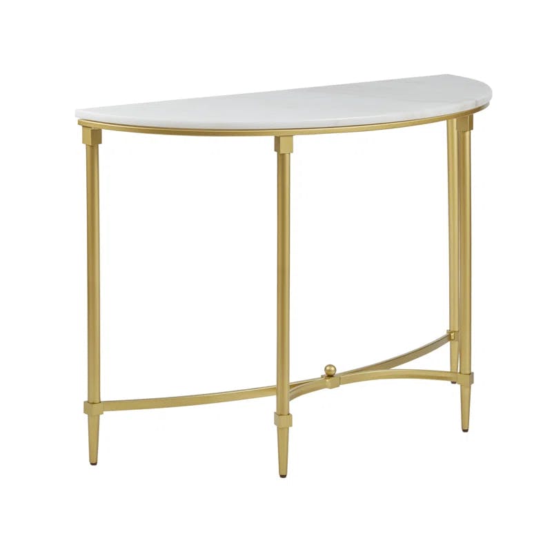 Elegant Bordeaux Demilune Console with White Marble Top and Gold Legs