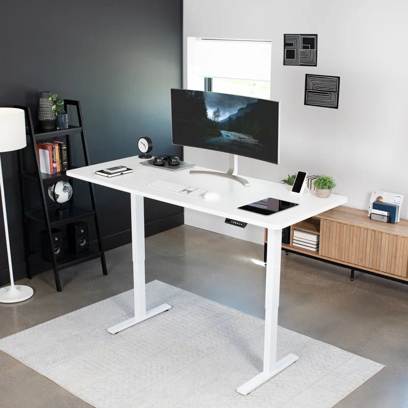 Adjustable White Electric Standing Desk with Memory Control, 71" x 30"
