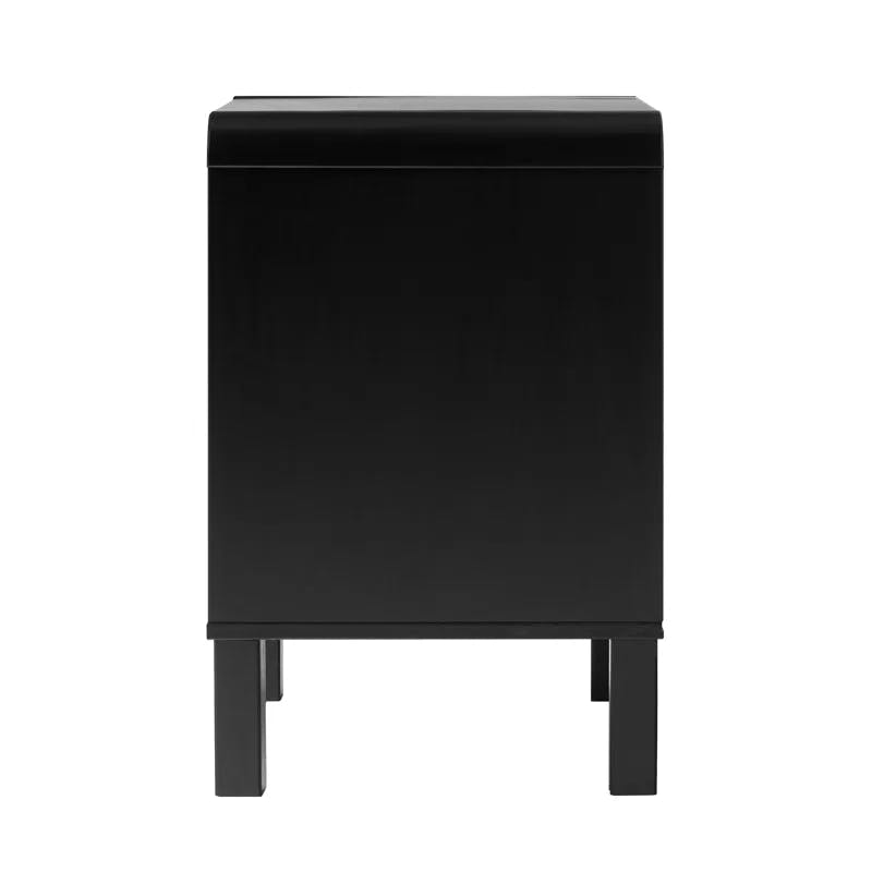 Curved-Top Solid Pine 1-Drawer Nightstand in Black