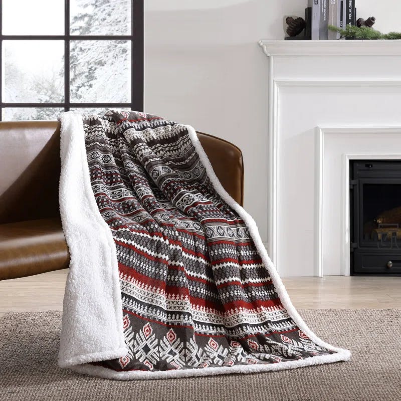Sycamore Brown Plush Fleece and Sherpa Reversible Throw Blanket