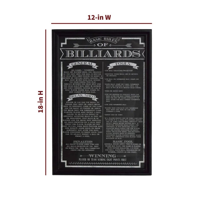 Elegant Billiard Rules 19" x 13" Framed Art Print in Black