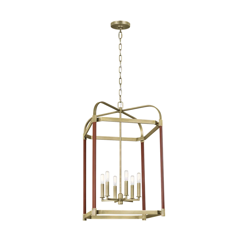 Hadley Time Worn Brass 6-Light Indoor/Outdoor Square Lantern