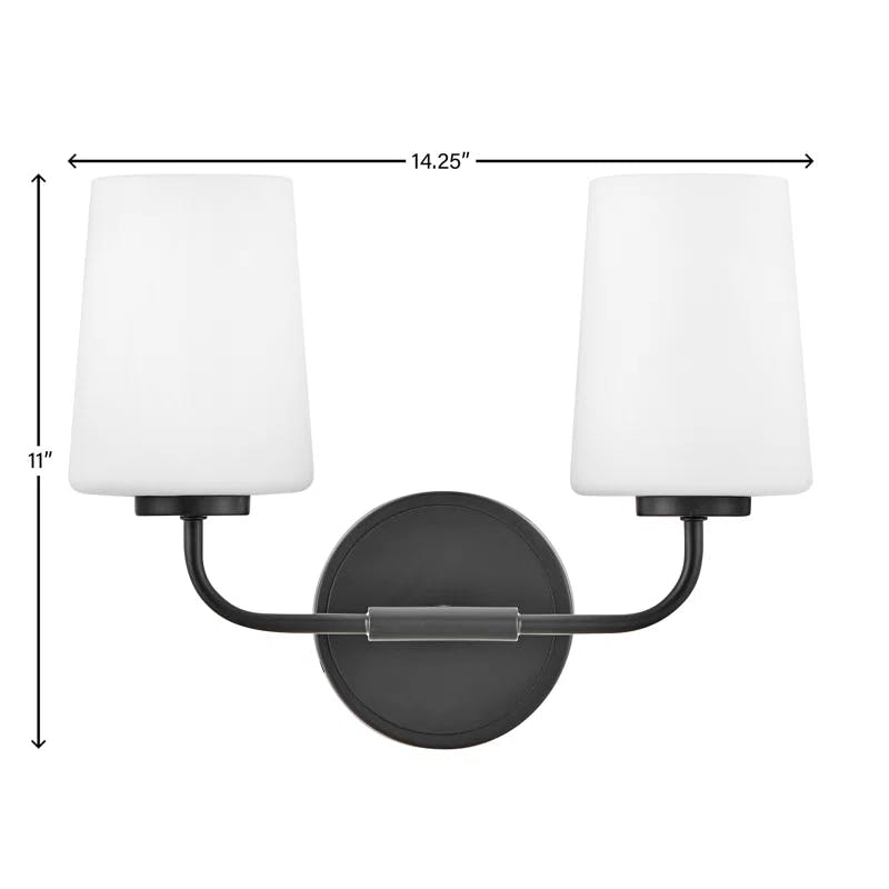 Lark Fitz 2-Light Black Dimmable Vanity Light with Etched Opal Shade