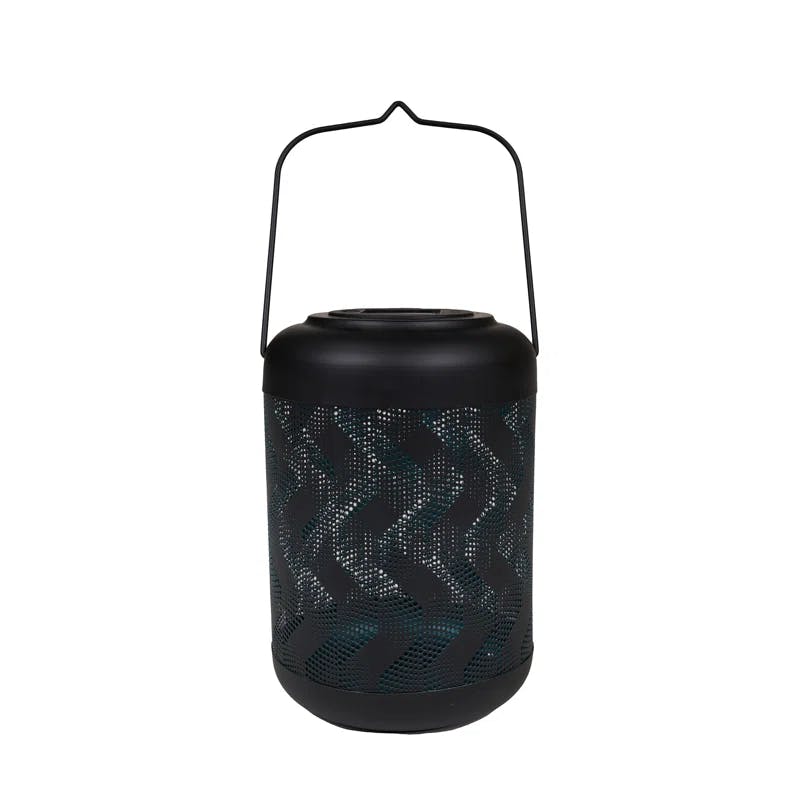 Solar Wave 9" Black and Blue Metal Outdoor Lantern with Warm White LED