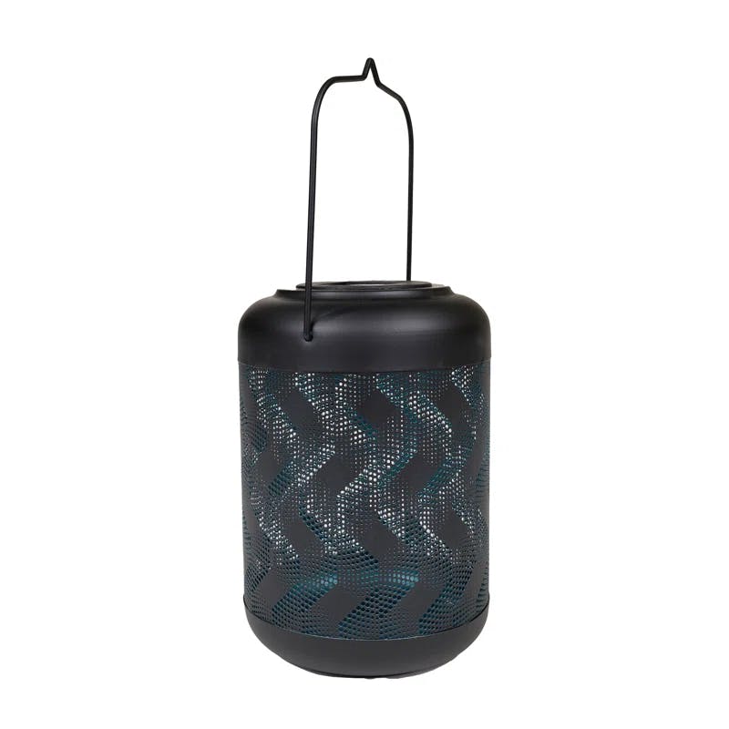 Solar Wave 9" Black and Blue Metal Outdoor Lantern with Warm White LED