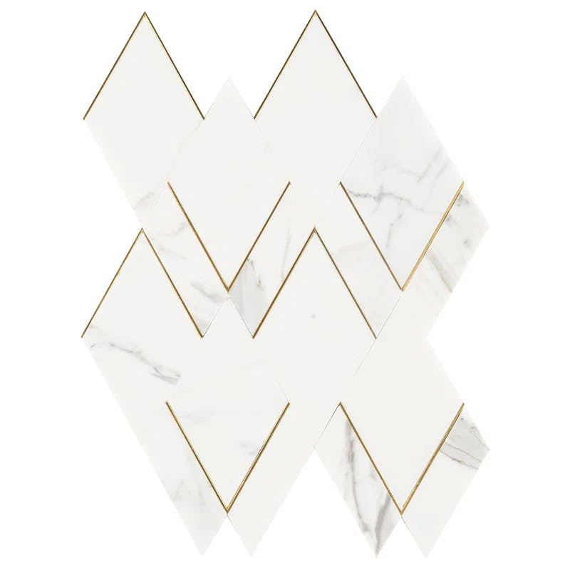 Mehko Calacatta Polished Marble with Brass Inlay Wall Tile 11.81x14.96 in.