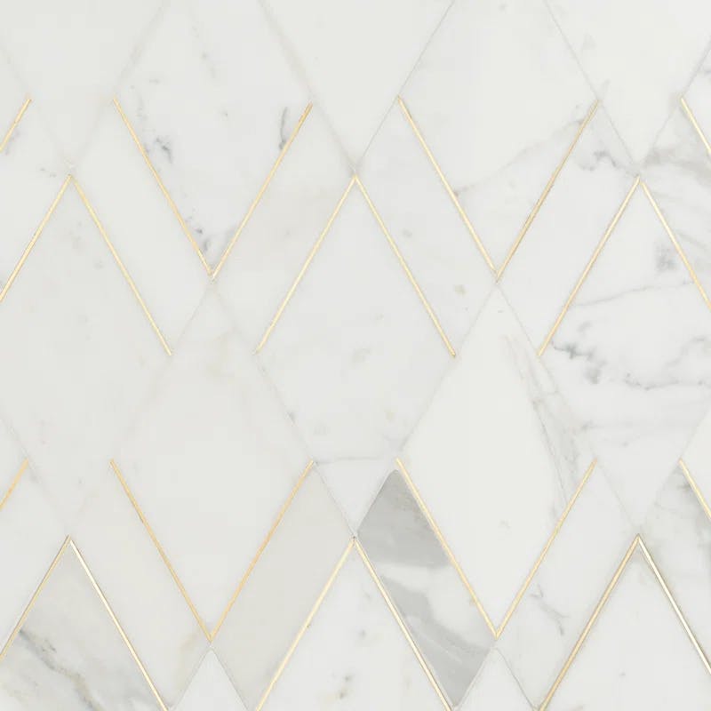 Mehko Calacatta Polished Marble with Brass Inlay Wall Tile 11.81x14.96 in.