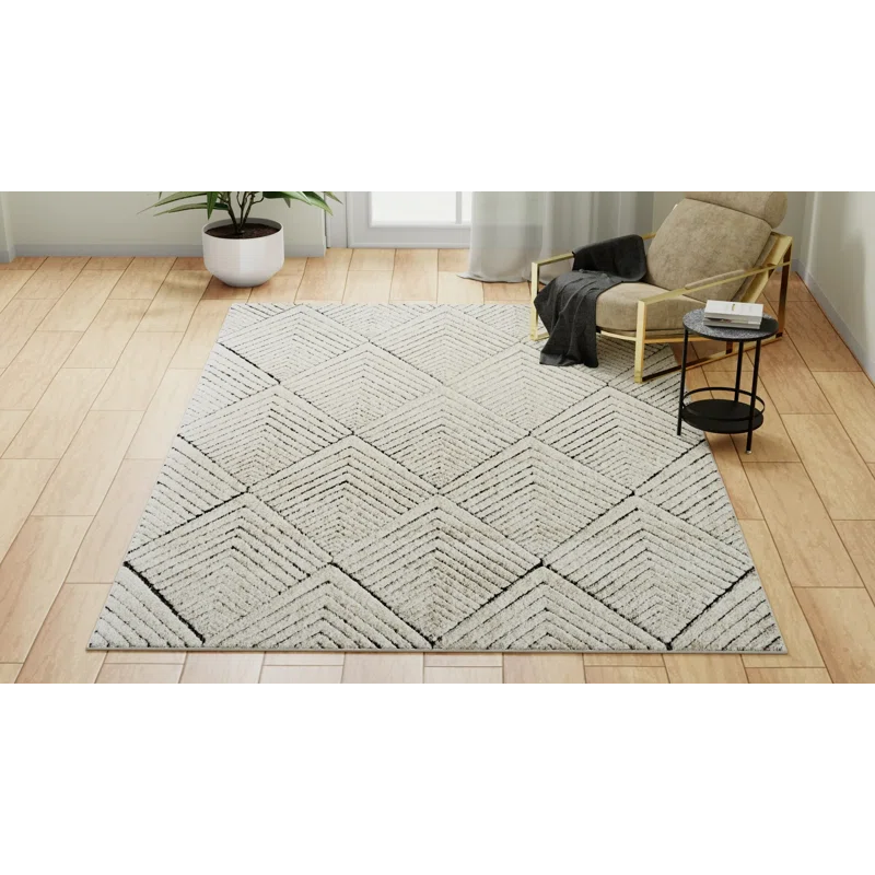 Alabaster Diamond 8'x10' Synthetic Area Rug with Stain-Resistant Finish