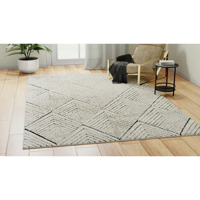 Alabaster Diamond 8'x10' Synthetic Area Rug with Stain-Resistant Finish