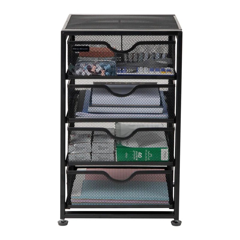 Compact Black Metal Mesh 4-Drawer Cabinet Organizer