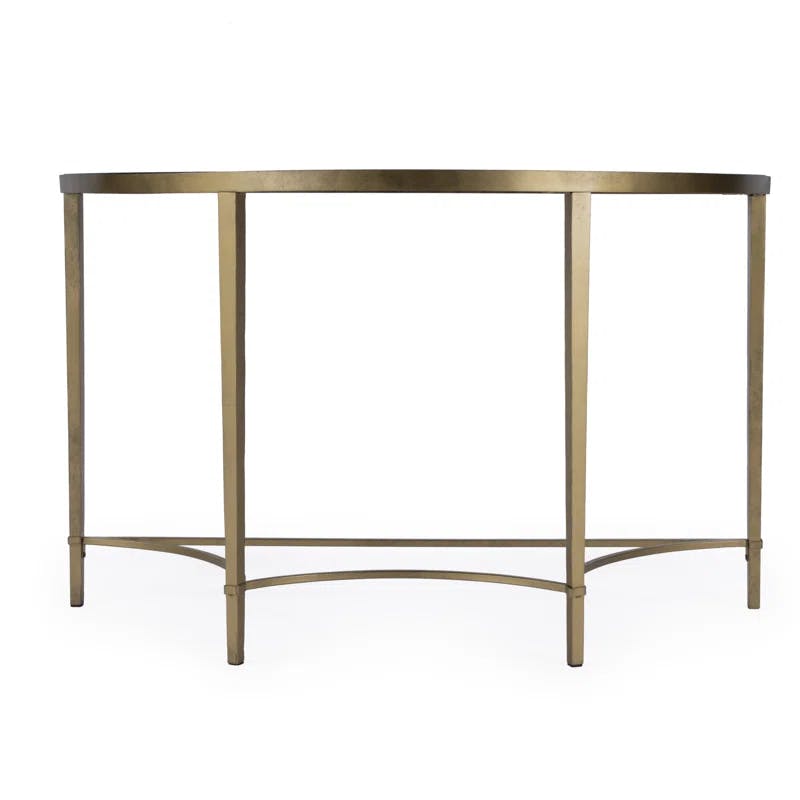 Elegant Monica Gold Metal & Glass Demilune Console Table