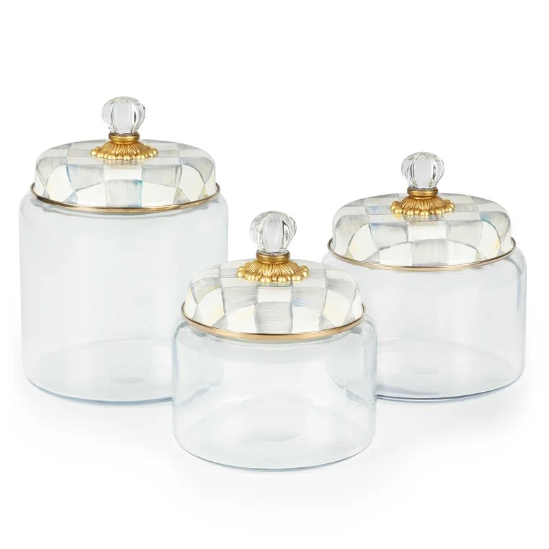 Sterling Check Clear Glass & Metallic Kitchen Canister with Snap Lid