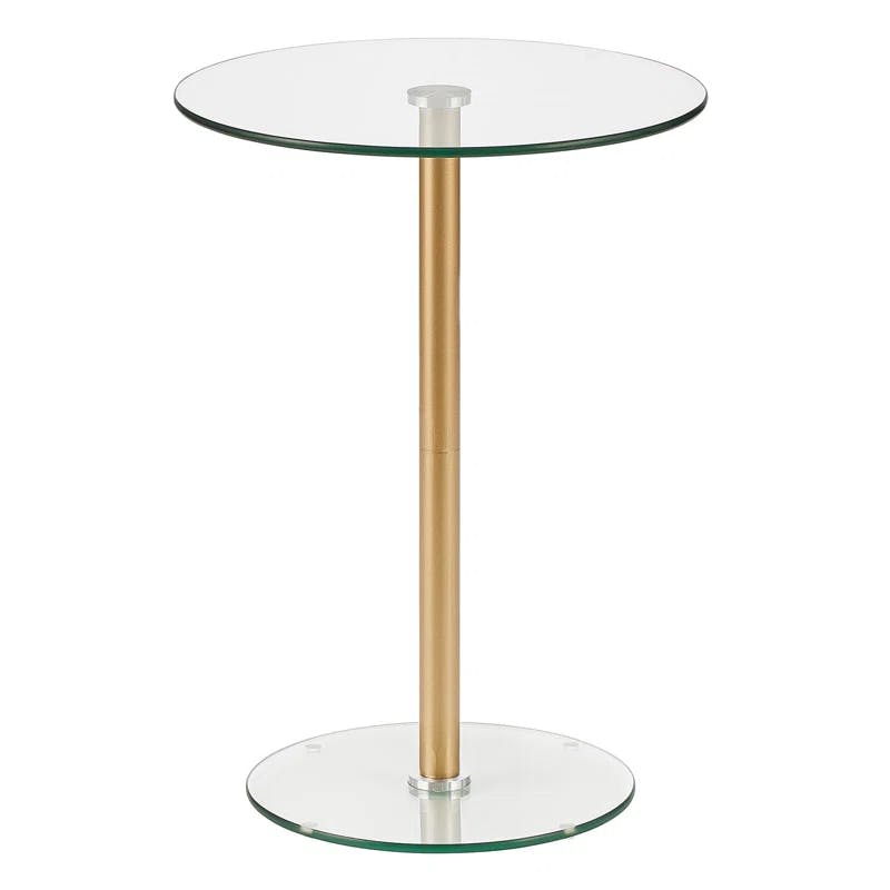 Soft Brass Modern Round Metal & Glass Accent Table